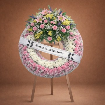 Corona Funeraria Serenidad | Tonos Blancos y Rosados